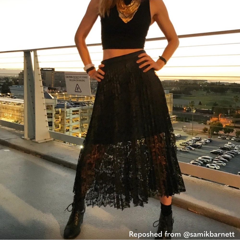 Free People - High waist accordion pleat lace skirt goth cottage core